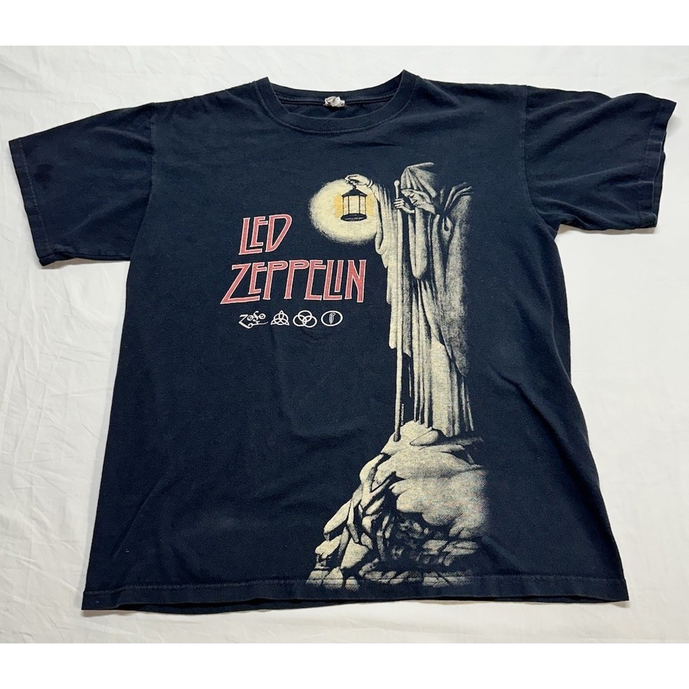 Vintage Led Zeppelin Shirt M Black Hermit Graphic T-Shirt Y2K Tee